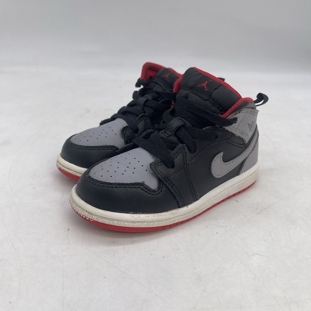 Nike Air Jordan 1 Mid Shoes Boys 8C Black Red DQ8425-006 Multicolor Sneakers
